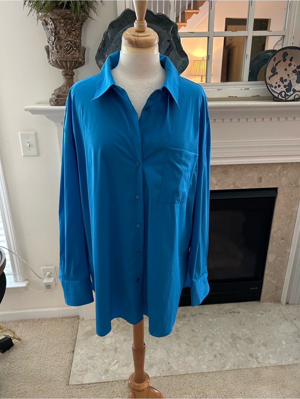 Alex Marie +Brr Blue Oversized Button-Up Shirt